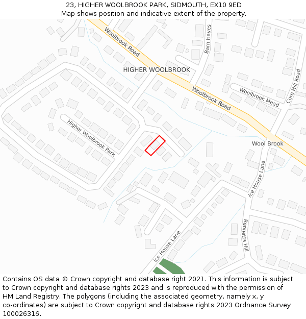 23, HIGHER WOOLBROOK PARK, SIDMOUTH, EX10 9ED: Location map and indicative extent of plot