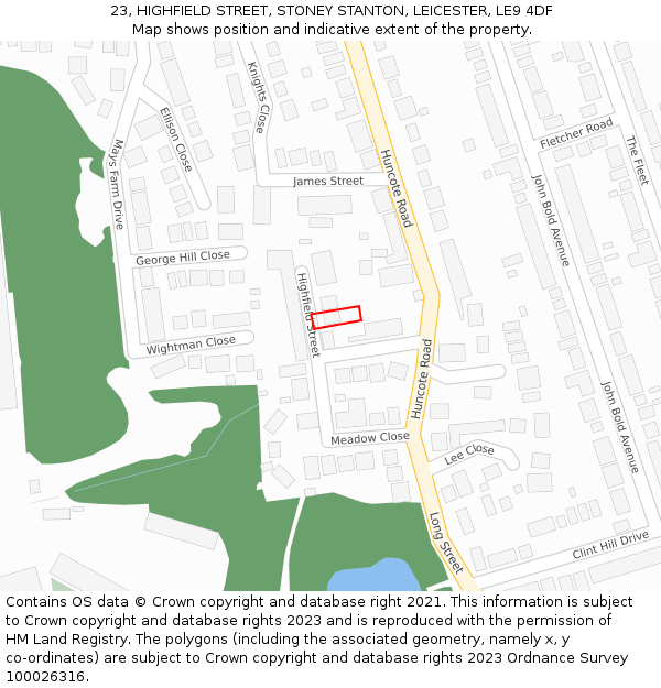 23, HIGHFIELD STREET, STONEY STANTON, LEICESTER, LE9 4DF: Location map and indicative extent of plot