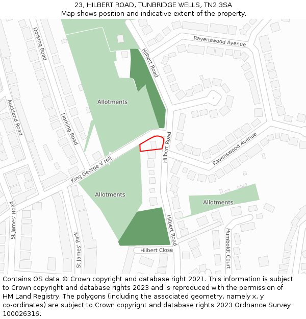 23, HILBERT ROAD, TUNBRIDGE WELLS, TN2 3SA: Location map and indicative extent of plot