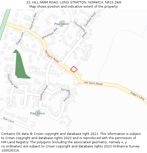 23, HILL FARM ROAD, LONG STRATTON, NORWICH, NR15 2WA: Location map and indicative extent of plot