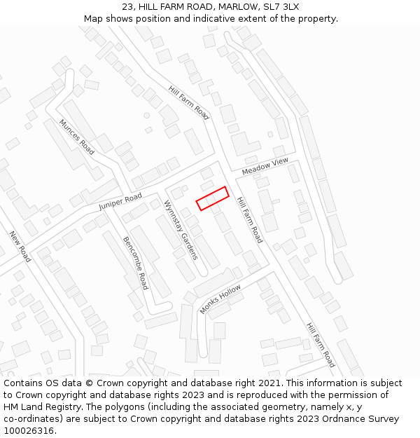 23, HILL FARM ROAD, MARLOW, SL7 3LX: Location map and indicative extent of plot