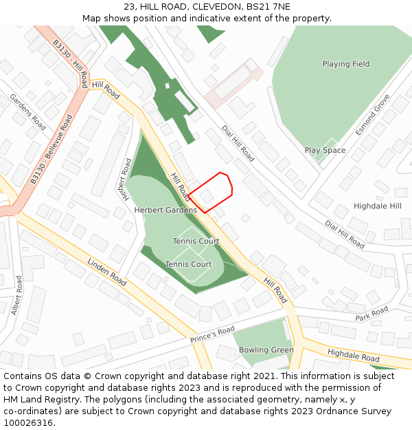 23, HILL ROAD, CLEVEDON, BS21 7NE: Location map and indicative extent of plot