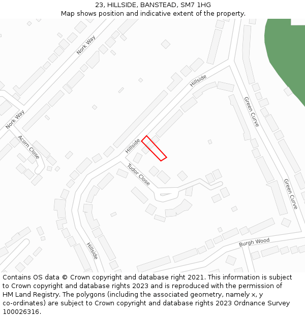 23, HILLSIDE, BANSTEAD, SM7 1HG: Location map and indicative extent of plot