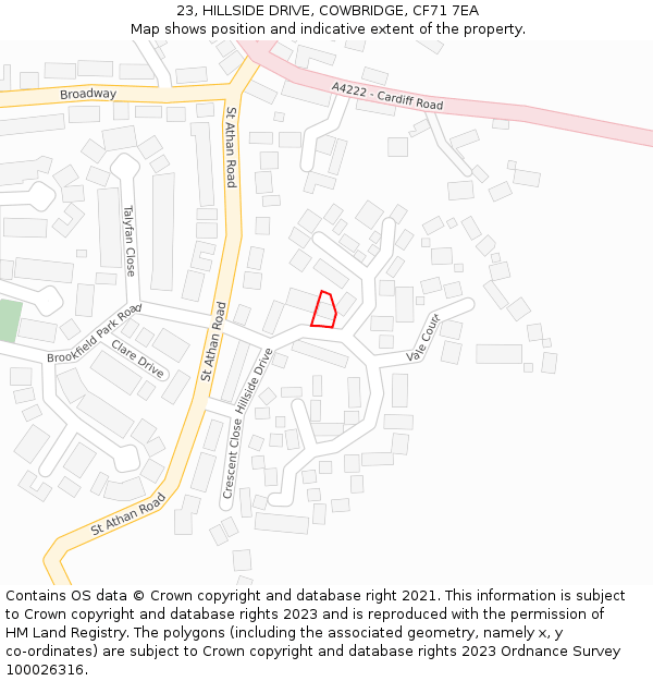 23, HILLSIDE DRIVE, COWBRIDGE, CF71 7EA: Location map and indicative extent of plot
