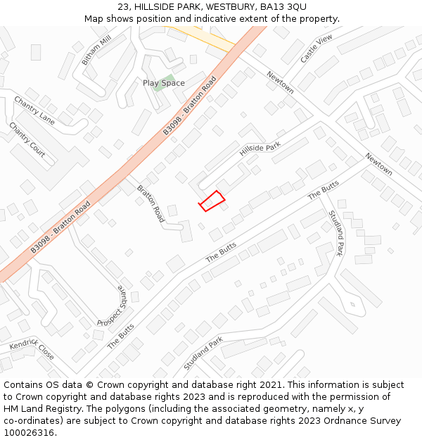 23, HILLSIDE PARK, WESTBURY, BA13 3QU: Location map and indicative extent of plot