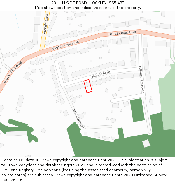 23, HILLSIDE ROAD, HOCKLEY, SS5 4RT: Location map and indicative extent of plot