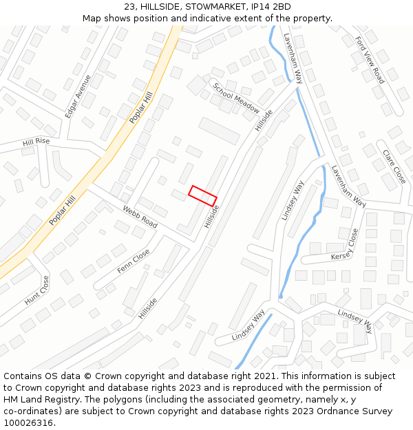 23, HILLSIDE, STOWMARKET, IP14 2BD: Location map and indicative extent of plot