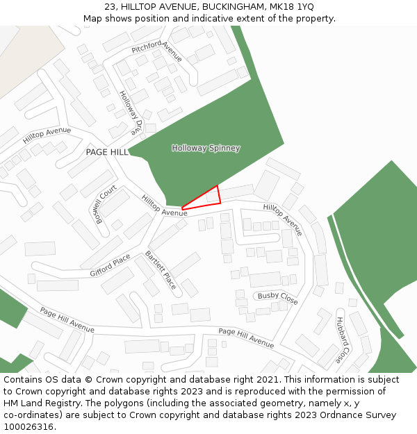 23, HILLTOP AVENUE, BUCKINGHAM, MK18 1YQ: Location map and indicative extent of plot