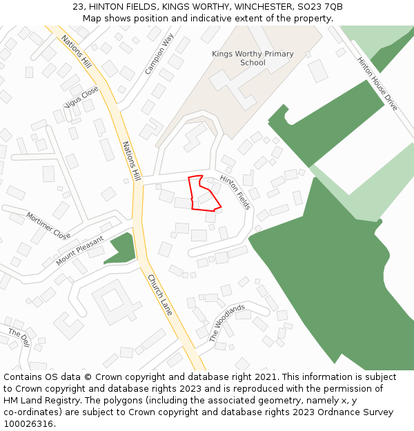 23, HINTON FIELDS, KINGS WORTHY, WINCHESTER, SO23 7QB: Location map and indicative extent of plot