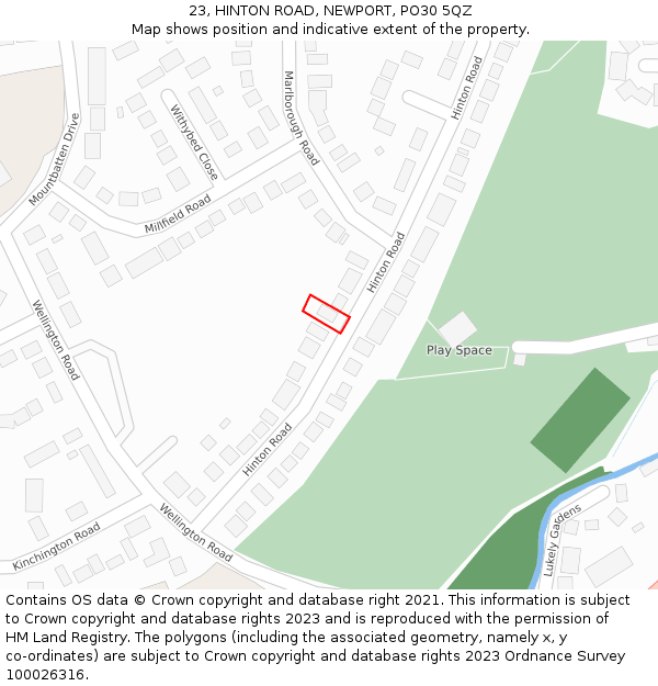 23, HINTON ROAD, NEWPORT, PO30 5QZ: Location map and indicative extent of plot