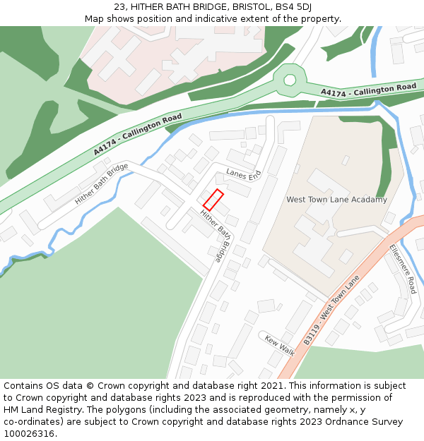 23, HITHER BATH BRIDGE, BRISTOL, BS4 5DJ: Location map and indicative extent of plot