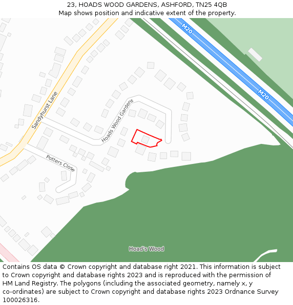 23, HOADS WOOD GARDENS, ASHFORD, TN25 4QB: Location map and indicative extent of plot