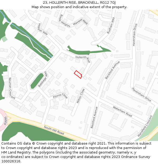 23, HOLLERITH RISE, BRACKNELL, RG12 7GJ: Location map and indicative extent of plot