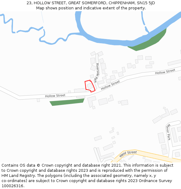 23, HOLLOW STREET, GREAT SOMERFORD, CHIPPENHAM, SN15 5JD: Location map and indicative extent of plot