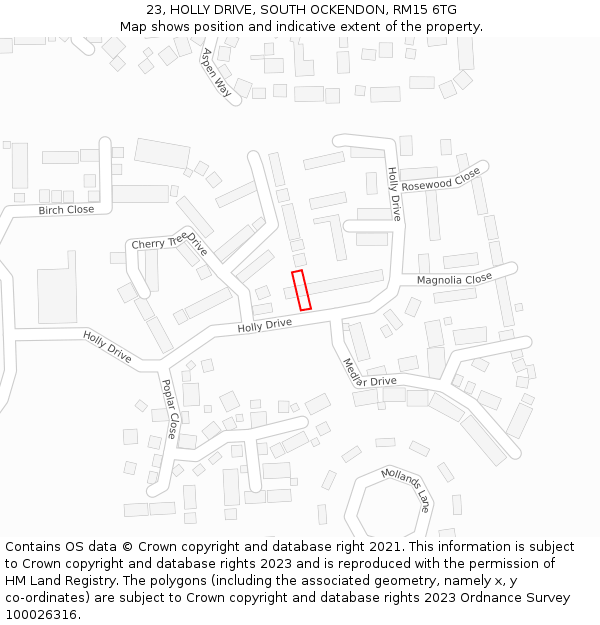 23, HOLLY DRIVE, SOUTH OCKENDON, RM15 6TG: Location map and indicative extent of plot