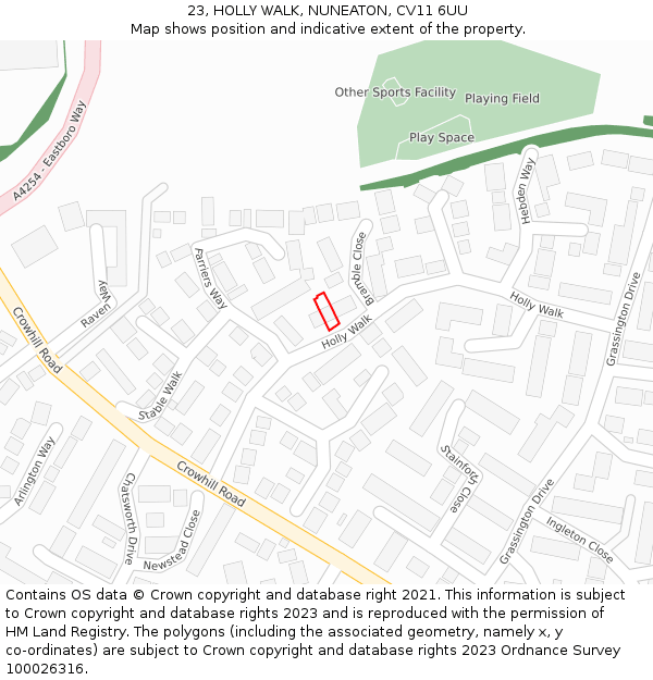 23, HOLLY WALK, NUNEATON, CV11 6UU: Location map and indicative extent of plot