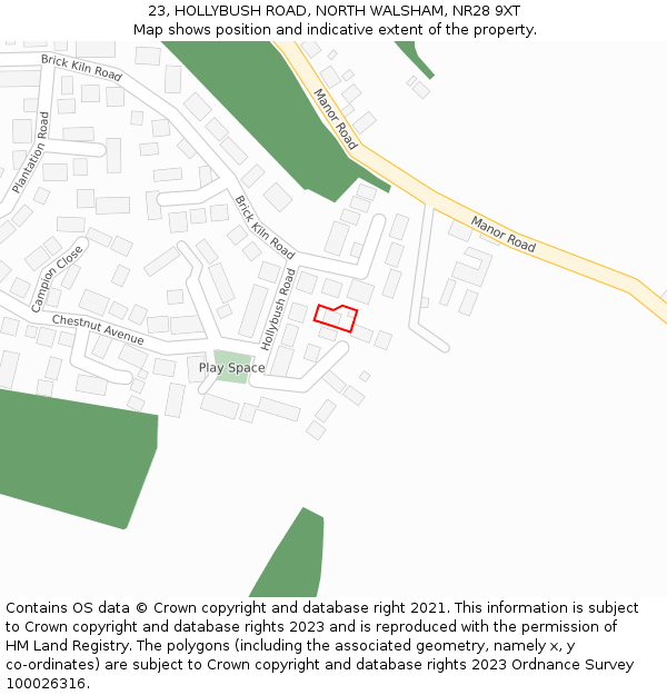 23, HOLLYBUSH ROAD, NORTH WALSHAM, NR28 9XT: Location map and indicative extent of plot