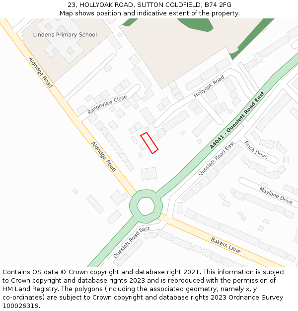 23, HOLLYOAK ROAD, SUTTON COLDFIELD, B74 2FG: Location map and indicative extent of plot