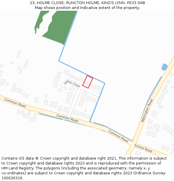 23, HOLME CLOSE, RUNCTON HOLME, KING'S LYNN, PE33 0AB: Location map and indicative extent of plot