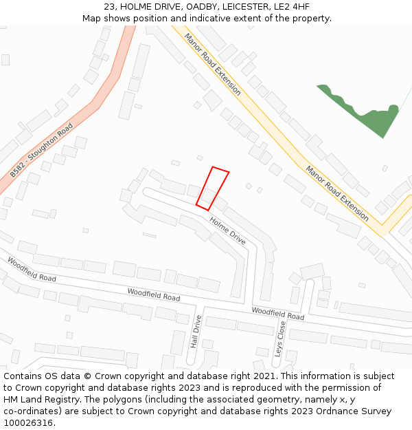 23, HOLME DRIVE, OADBY, LEICESTER, LE2 4HF: Location map and indicative extent of plot