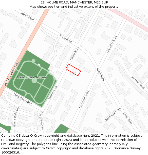 23, HOLME ROAD, MANCHESTER, M20 2UP: Location map and indicative extent of plot