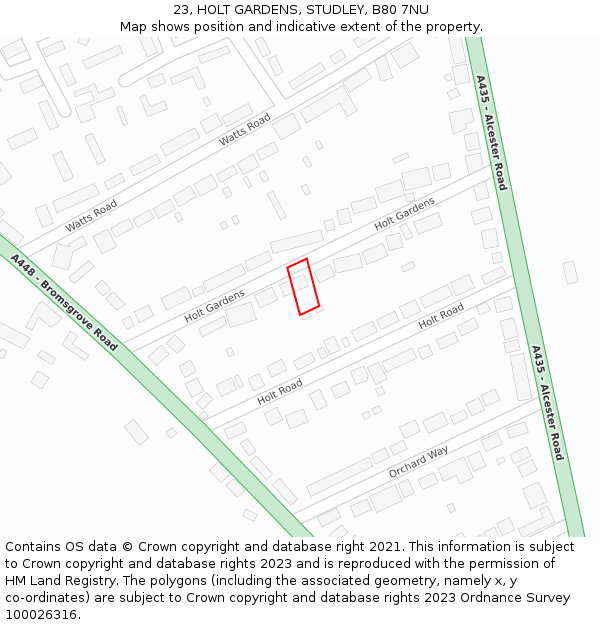 23, HOLT GARDENS, STUDLEY, B80 7NU: Location map and indicative extent of plot