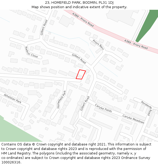 23, HOMEFIELD PARK, BODMIN, PL31 1DJ: Location map and indicative extent of plot