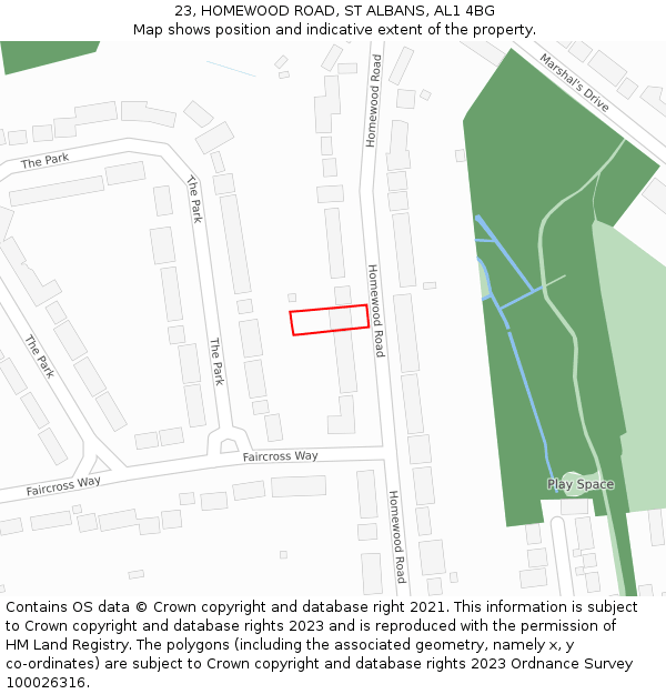 23, HOMEWOOD ROAD, ST ALBANS, AL1 4BG: Location map and indicative extent of plot