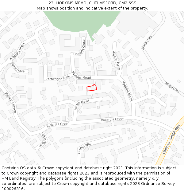 23, HOPKINS MEAD, CHELMSFORD, CM2 6SS: Location map and indicative extent of plot