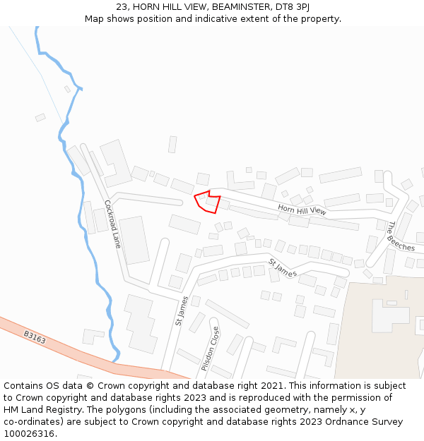 23, HORN HILL VIEW, BEAMINSTER, DT8 3PJ: Location map and indicative extent of plot