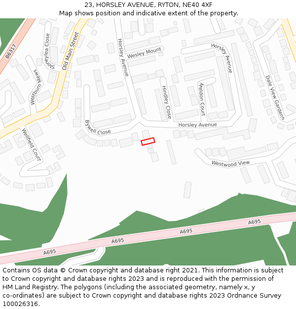 23, HORSLEY AVENUE, RYTON, NE40 4XF: Location map and indicative extent of plot