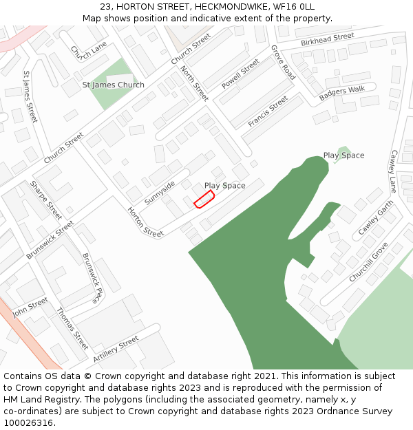 23, HORTON STREET, HECKMONDWIKE, WF16 0LL: Location map and indicative extent of plot