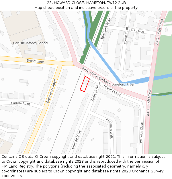 23, HOWARD CLOSE, HAMPTON, TW12 2UB: Location map and indicative extent of plot