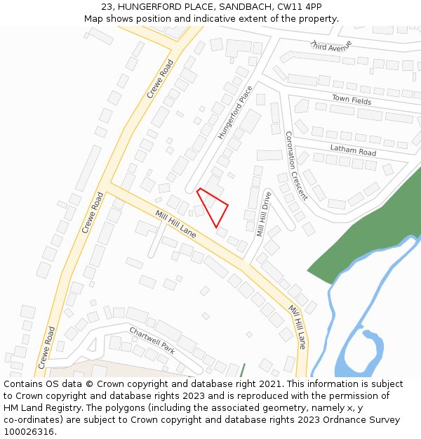 23, HUNGERFORD PLACE, SANDBACH, CW11 4PP: Location map and indicative extent of plot