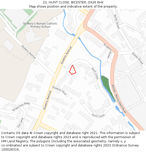 23, HUNT CLOSE, BICESTER, OX26 6HX: Location map and indicative extent of plot