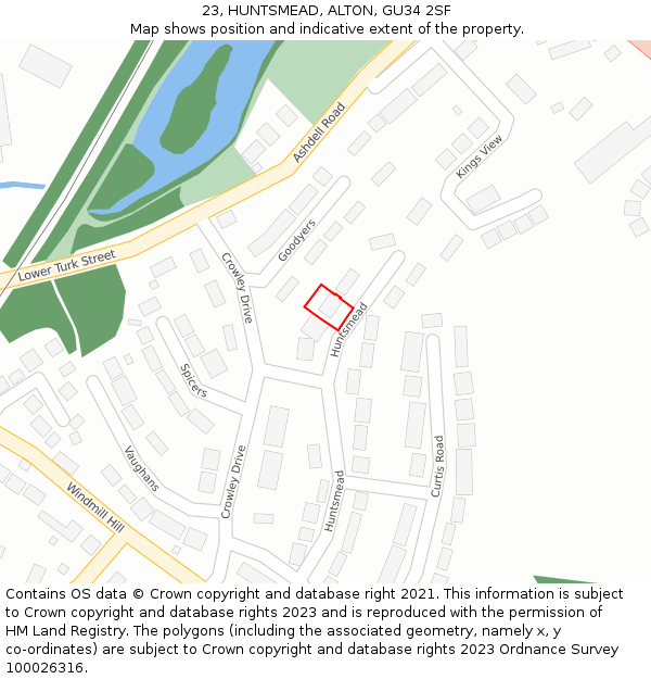 23, HUNTSMEAD, ALTON, GU34 2SF: Location map and indicative extent of plot