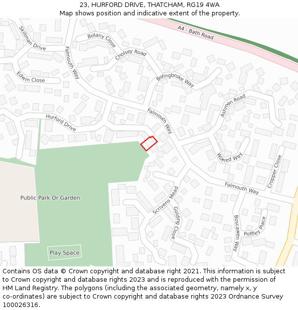 23, HURFORD DRIVE, THATCHAM, RG19 4WA: Location map and indicative extent of plot