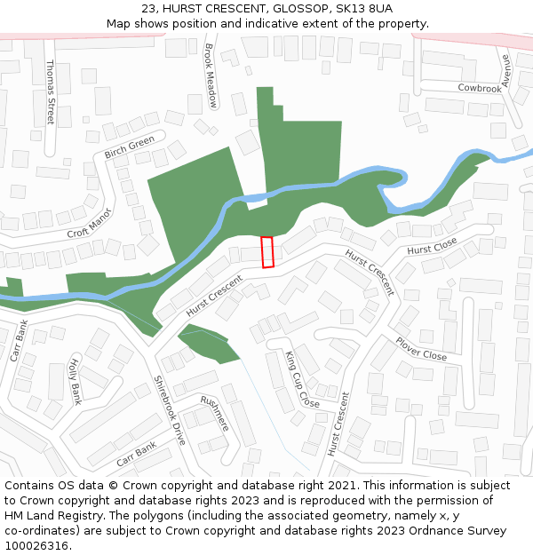 23, HURST CRESCENT, GLOSSOP, SK13 8UA: Location map and indicative extent of plot