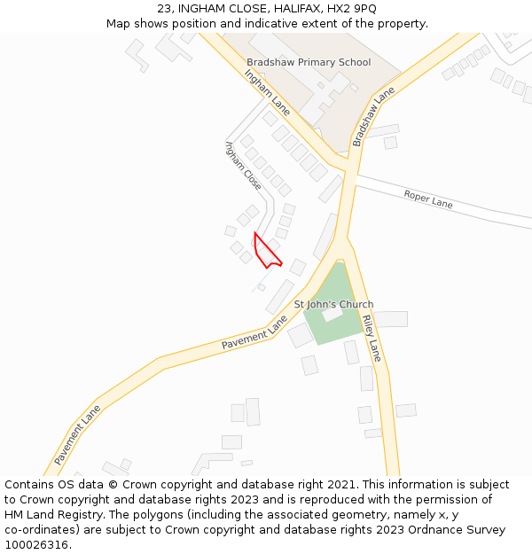 23, INGHAM CLOSE, HALIFAX, HX2 9PQ: Location map and indicative extent of plot