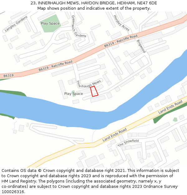 23, INNERHAUGH MEWS, HAYDON BRIDGE, HEXHAM, NE47 6DE: Location map and indicative extent of plot
