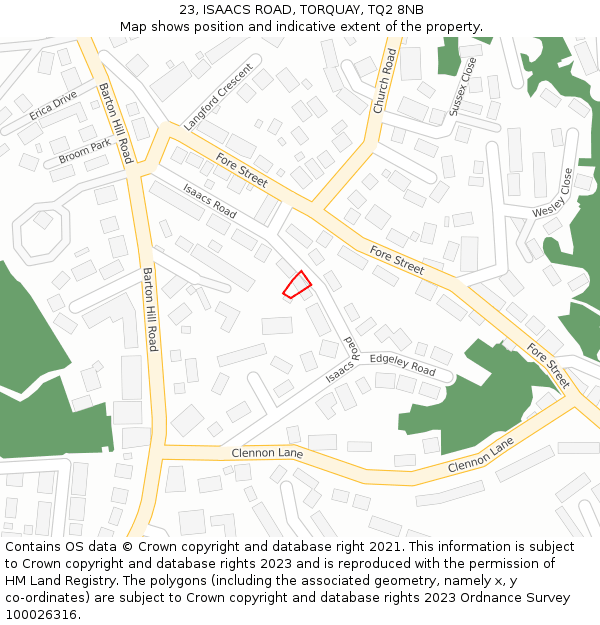 23, ISAACS ROAD, TORQUAY, TQ2 8NB: Location map and indicative extent of plot