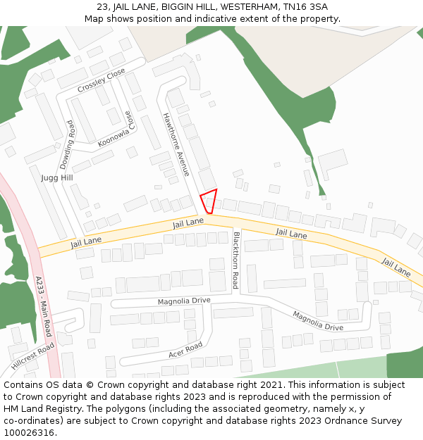 23, JAIL LANE, BIGGIN HILL, WESTERHAM, TN16 3SA: Location map and indicative extent of plot