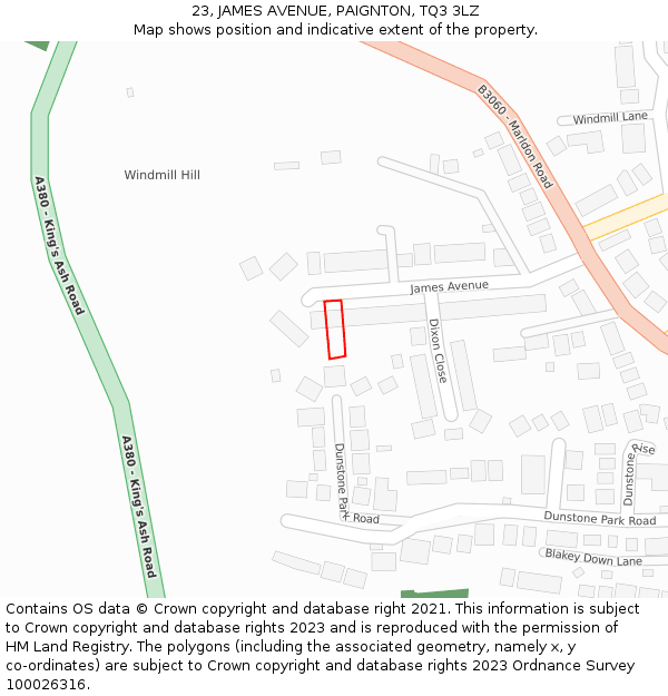 23, JAMES AVENUE, PAIGNTON, TQ3 3LZ: Location map and indicative extent of plot