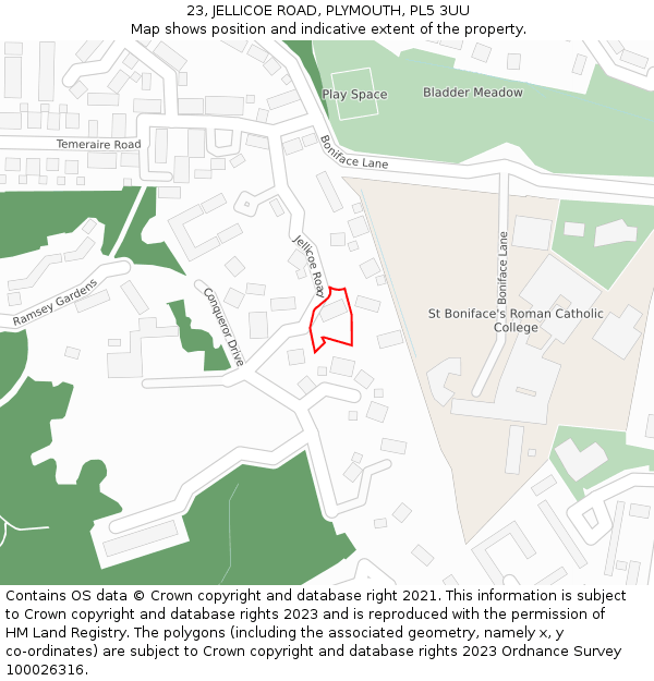 23, JELLICOE ROAD, PLYMOUTH, PL5 3UU: Location map and indicative extent of plot