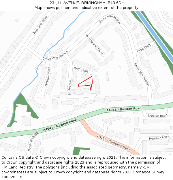23, JILL AVENUE, BIRMINGHAM, B43 6DH: Location map and indicative extent of plot