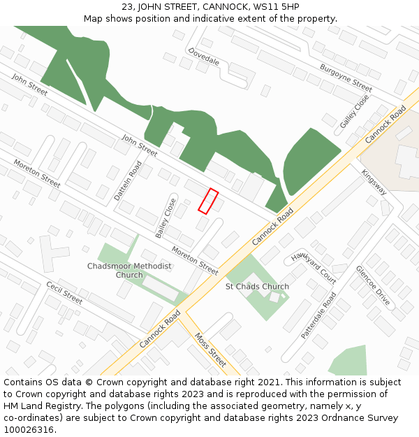 23, JOHN STREET, CANNOCK, WS11 5HP: Location map and indicative extent of plot