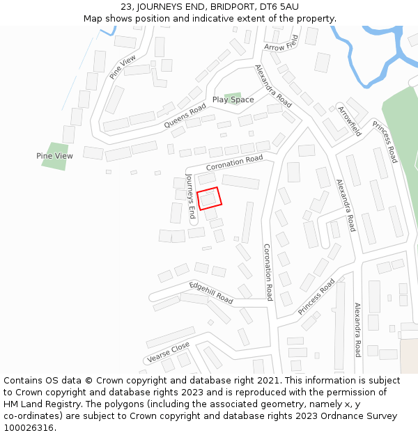 23, JOURNEYS END, BRIDPORT, DT6 5AU: Location map and indicative extent of plot