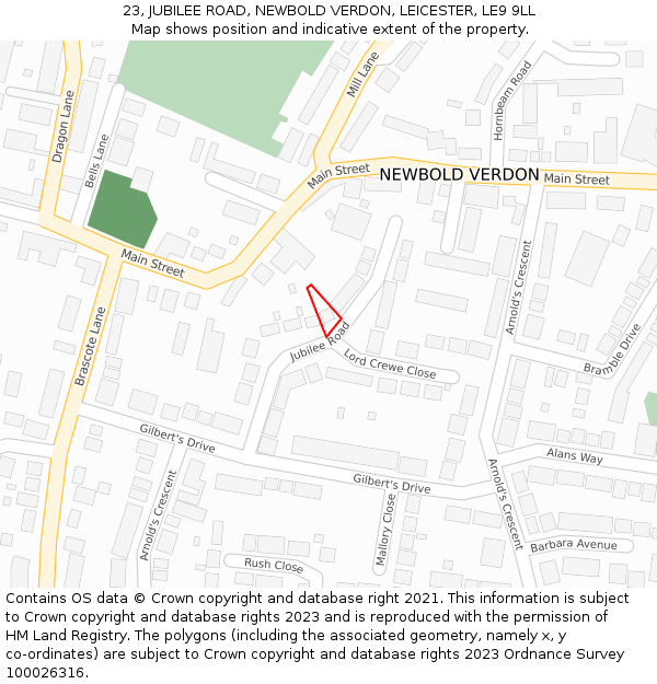 23, JUBILEE ROAD, NEWBOLD VERDON, LEICESTER, LE9 9LL: Location map and indicative extent of plot
