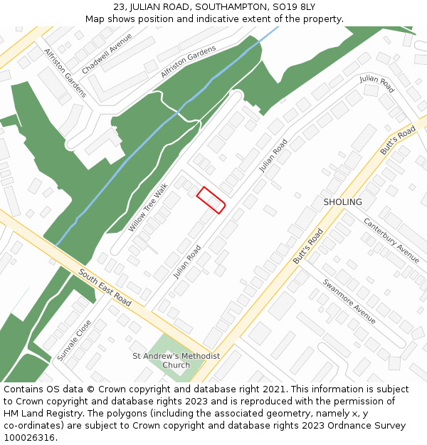 23, JULIAN ROAD, SOUTHAMPTON, SO19 8LY: Location map and indicative extent of plot