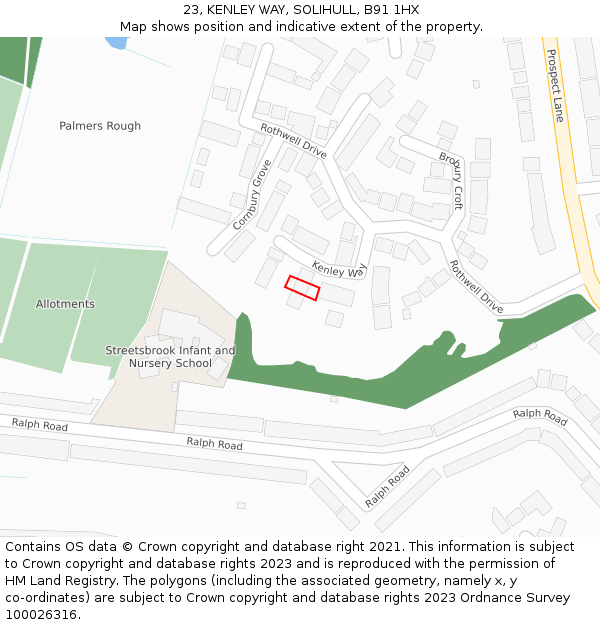 23, KENLEY WAY, SOLIHULL, B91 1HX: Location map and indicative extent of plot